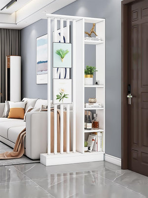 Freestanding Wood Room Divider with Storage Cabinet & Display Shelves