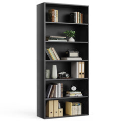 6-Tier Wood Bookcase - 63 Inch Tall Floor Standing Open Bookshelf, Black