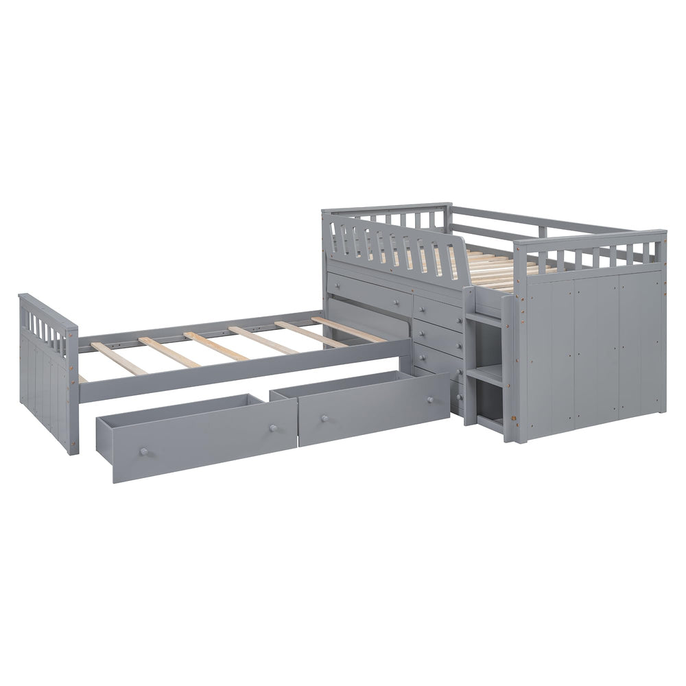 Twin Loft & Platform Bed with 7 Storage Drawers