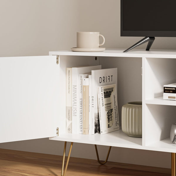 TV Stand for 55-65 Inch TV with Storage Cabinets and Gold Accents