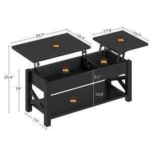 Lift Top Coffee Table with Hidden Storage & Open Shelf