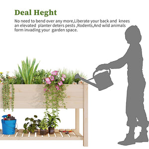 Elevated Wood Raised Garden Bed with Storage Shelf