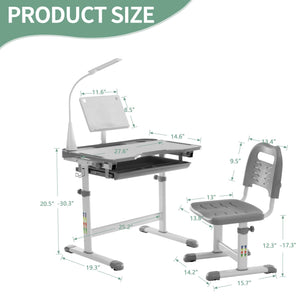 Kids Ergonomic Desk & Chair Set – Tilt Desktop, LED Light, Book Stand & Storage Drawer