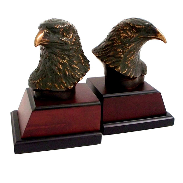 Cast Metal Eagle Bookends – Bronze Finish on Wood Base
