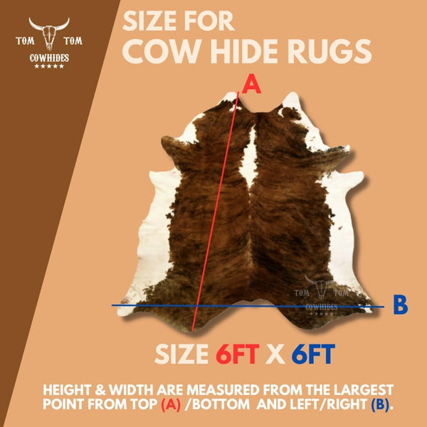 Natural Tricolor Cowhide Rug 6x6 ft