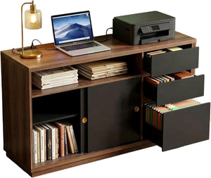 60" Storage Cabinet with File Drawer & Built-in Outlet