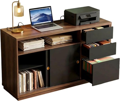 60" Storage Cabinet with File Drawer & Built-in Outlet