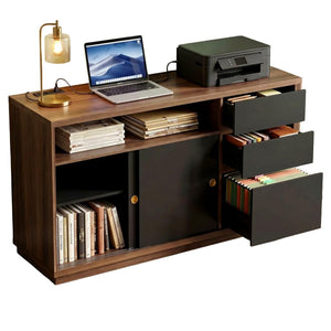 60" Storage Cabinet with File Drawer & Built-in Outlet