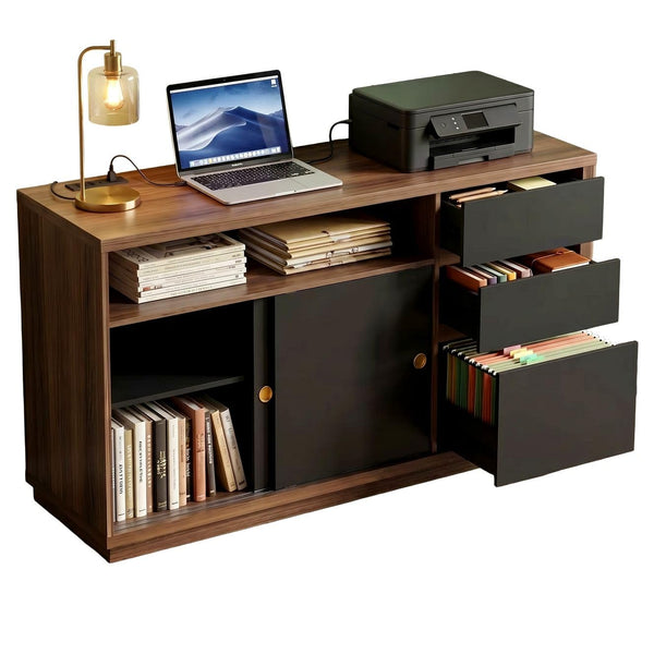 60" Storage Cabinet with File Drawer & Built-in Outlet
