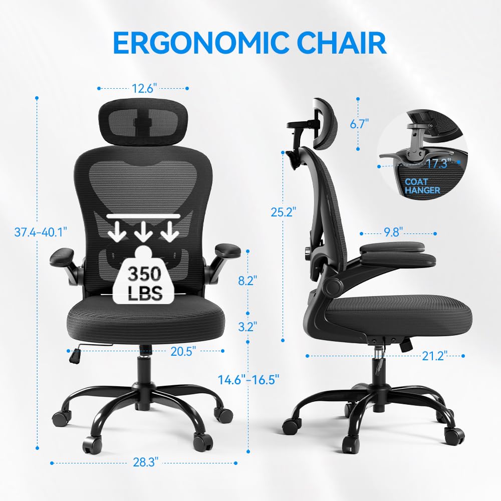 Ergonomic Mesh Office Chair with Headrest & Adjustable Lumbar Support
