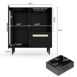 Wine Bar Cabinet with Tempered Glass Doors & Stemware Rack