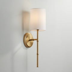 Gold Hardwired Wall Sconce with White Fabric Shade