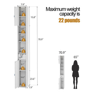 Tall Narrow Storage Cabinet with Lights & Adjustable Shelves