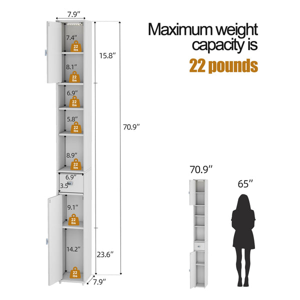 Tall Narrow Storage Cabinet with Lights & Adjustable Shelves
