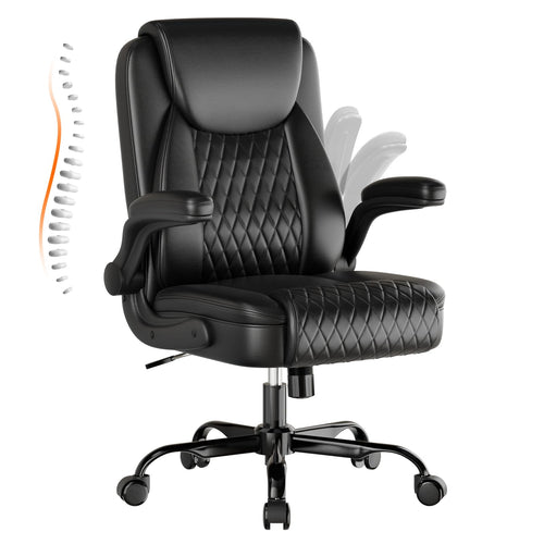 Ergonomic Leather Office Chair with Flip-Up Arms