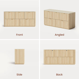 5-Drawer Wide Dresser with Faux Travertine Top