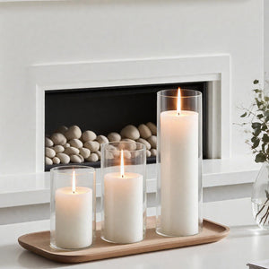 Glass Hurricane Candle Holders with White Pillar Candles Set of 12