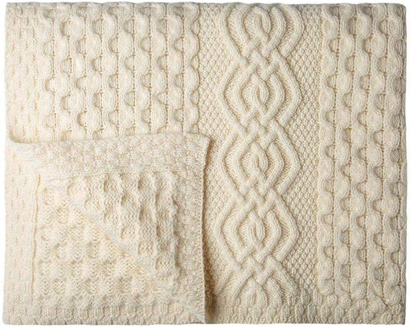 Merino Wool Aran Throw Blanket — 60 x 40 Inches