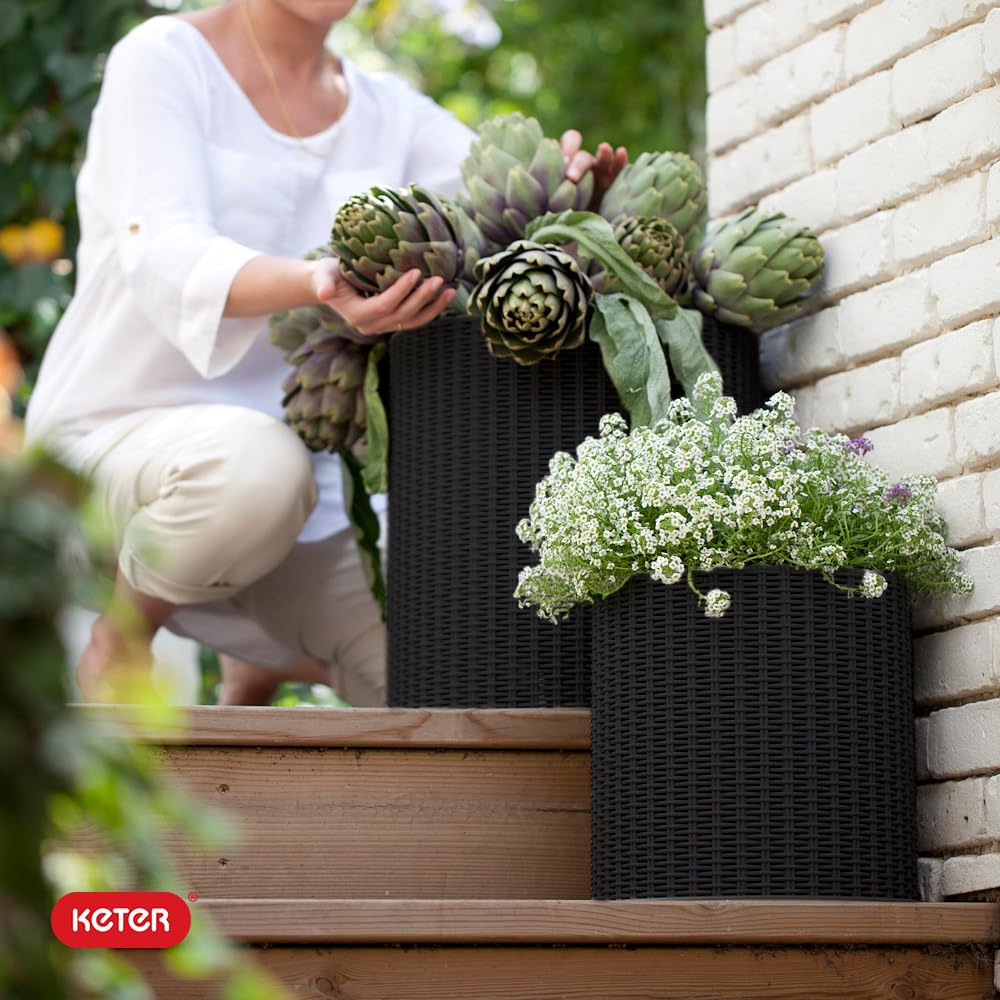 Cylinder Rattan Resin Planters Set of 3 – Indoor & Outdoor