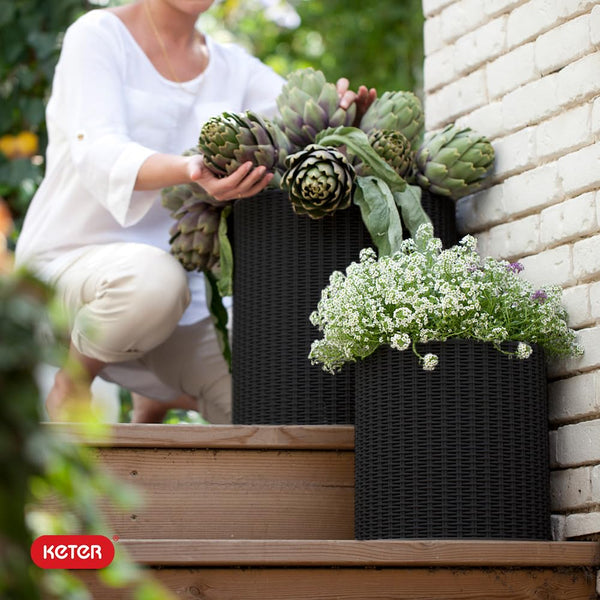 Cylinder Rattan Resin Planters Set of 3 – Indoor & Outdoor