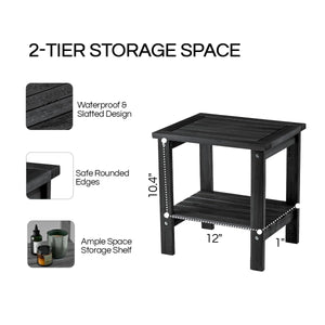 THYOI Premium Acacia Wood Outdoor Side Table, Adirondack Square Patio End Table with 2-Tier Storage Shelf, Weather-Resistant Small Table for Porch, Garden, Backyard, Poolside (Black)