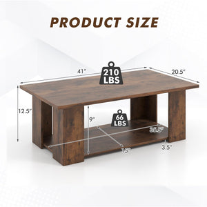 2-Tier Rectangular Coffee Table with Open Shelf