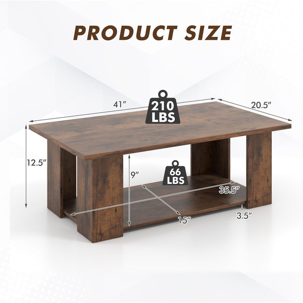 2-Tier Rectangular Coffee Table with Open Shelf