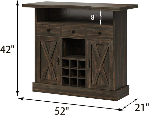 52-Inch Farmhouse Bar Cabinet with Wine Rack & Storage
