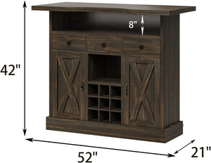 52-Inch Farmhouse Bar Cabinet with Wine Rack & Storage
