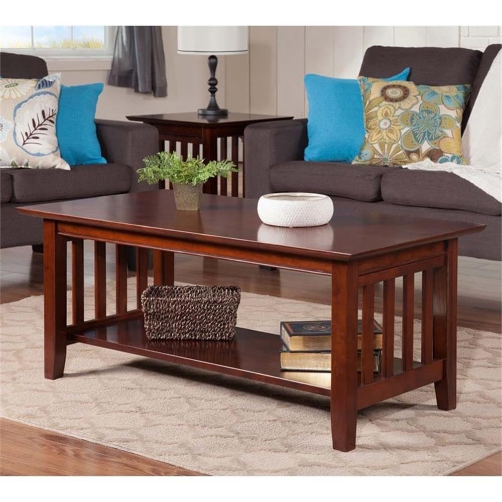 Mission-Style Solid Hardwood Coffee Table with Walnut Finish