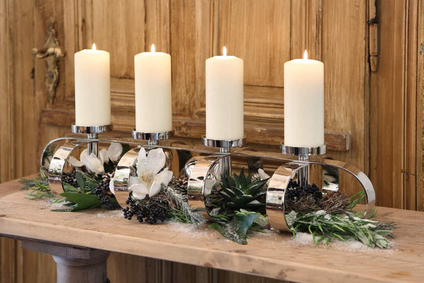 4-Bulb Pillar Candle Holder - Nickel Plated Aluminium, Silver