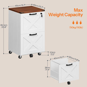 2-Drawer Mobile Filing Cabinet with Lock – Farmhouse Printer Stand