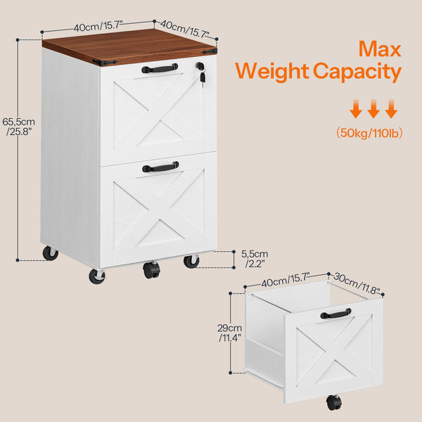 2-Drawer Mobile Filing Cabinet with Lock – Farmhouse Printer Stand