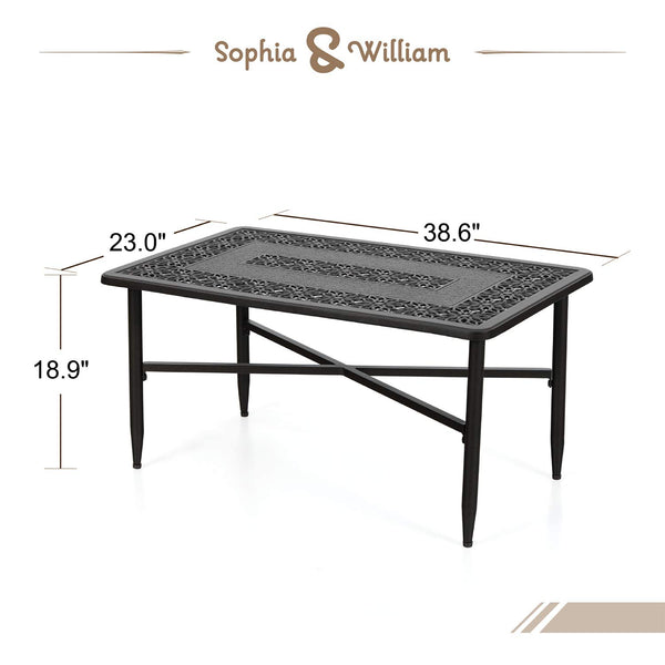 Cast Aluminum Outdoor Patio Coffee Table – Rectangle, 38.6"L x 23"W x 18.9"H