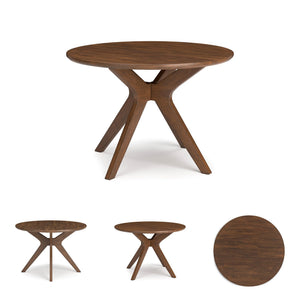 Round Mid-Century Dining Table – Seats 4, Light Brown