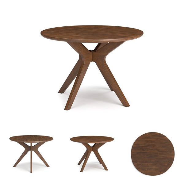 Round Mid-Century Dining Table – Seats 4, Light Brown
