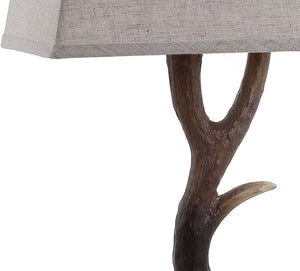 Antler Rustic Table Lamp – Brown, Crystal Base, Linen Shade