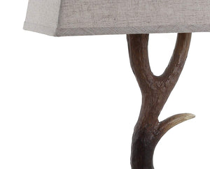 Antler Rustic Table Lamp – Brown, Crystal Base, Linen Shade