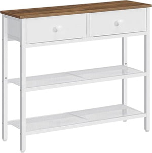 Narrow Console Table with 2 Fabric Drawers & 3-Tier Storage Shelves