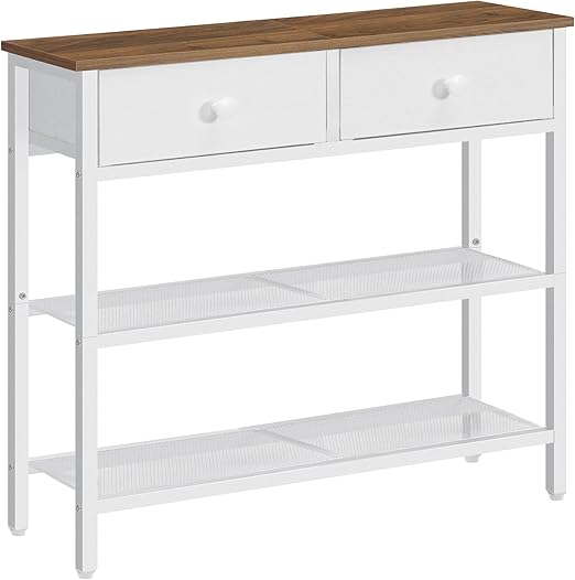 Narrow Console Table with 2 Fabric Drawers & 3-Tier Storage Shelves