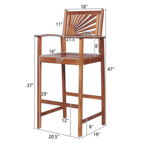 Outdoor Acacia Wood Bar Stools with Sunflower Backrest & Armrests