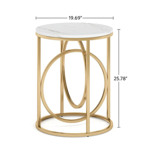 Round End Table Set of 2 with Gold O-Shaped Base