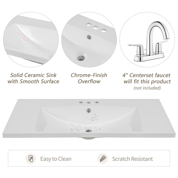 36" Bathroom Vanity with Sink, 3 Drawers & Soft-Close Doors