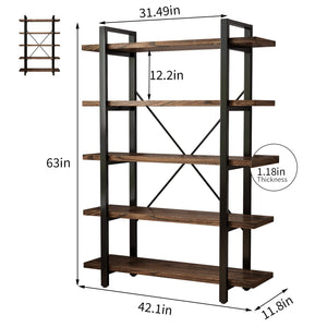 Industrial Solid Wood Bookcase with Metal Frame