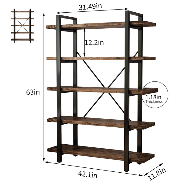 Industrial Solid Wood Bookcase with Metal Frame