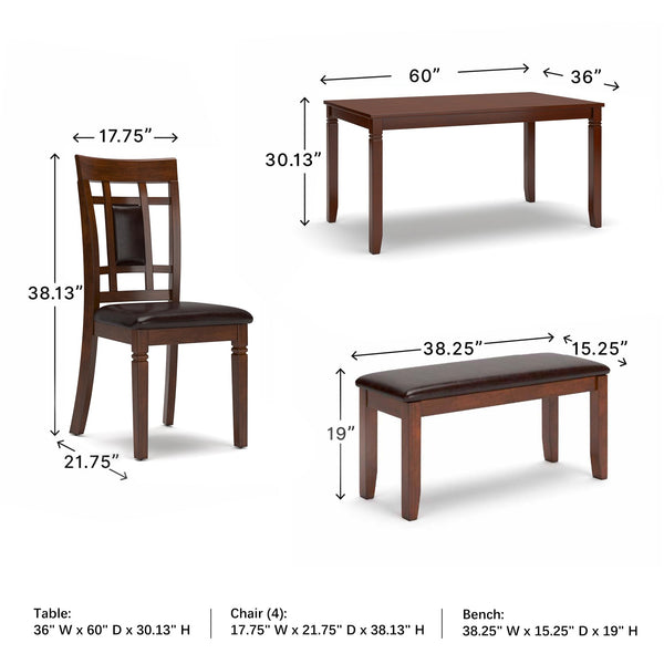 6-Piece Dining Table Set with Bench and 4 Chairs