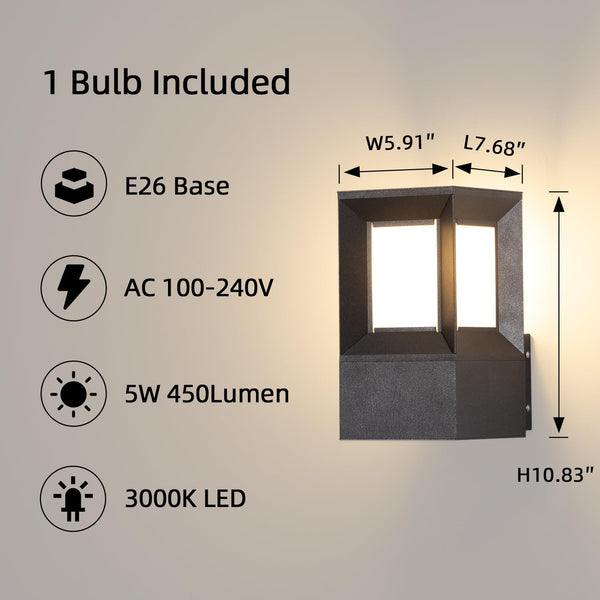 Waterproof Outdoor Wall Sconce – 11" Porch Light with E26 Bulb, 3000K Warm White