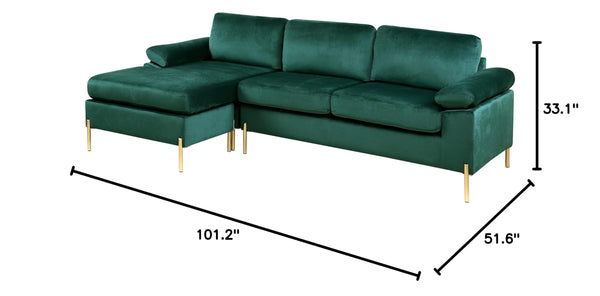 101" L-Shaped Velvet Sectional Sofa with Chaise