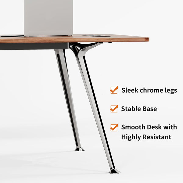 60-Inch Executive Desk with Built-In Power Outlet & Chrome Legs
