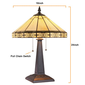 Tiffany Stained Glass Table Lamp – 16" Wide, 2-Light, Cream Dragonfly